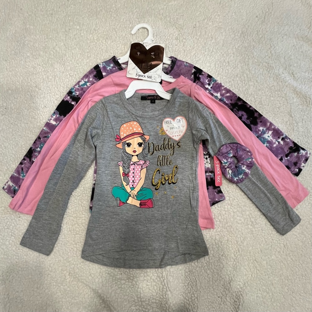 Sophia & Lily Long Sleeve Shirts - 3 pack -NWT Gray, Pink & Purple